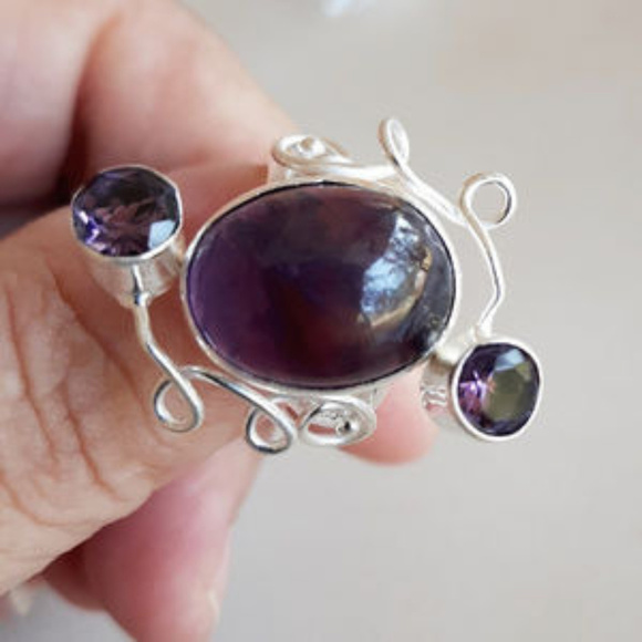 Sz 7 ~ Flirty Unique Whimsical! Eclectic Dark Amethyst Ring ~ Artisan Created - Picture 4 of 6